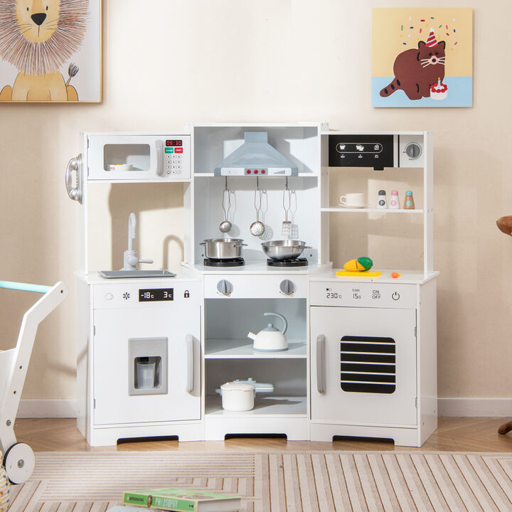 Pretend Play Kitchen Toy Set with Range Hood Real Sounds and Lights for Interactive Fun