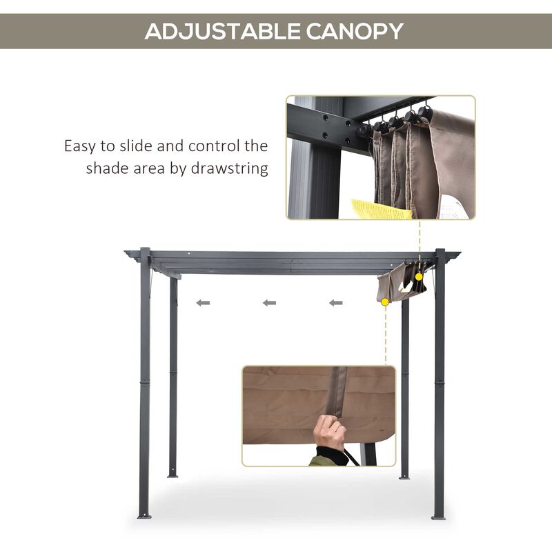 Grey Backyard Shade: 10x10 ft Patio Pergola with Retractable Canopy