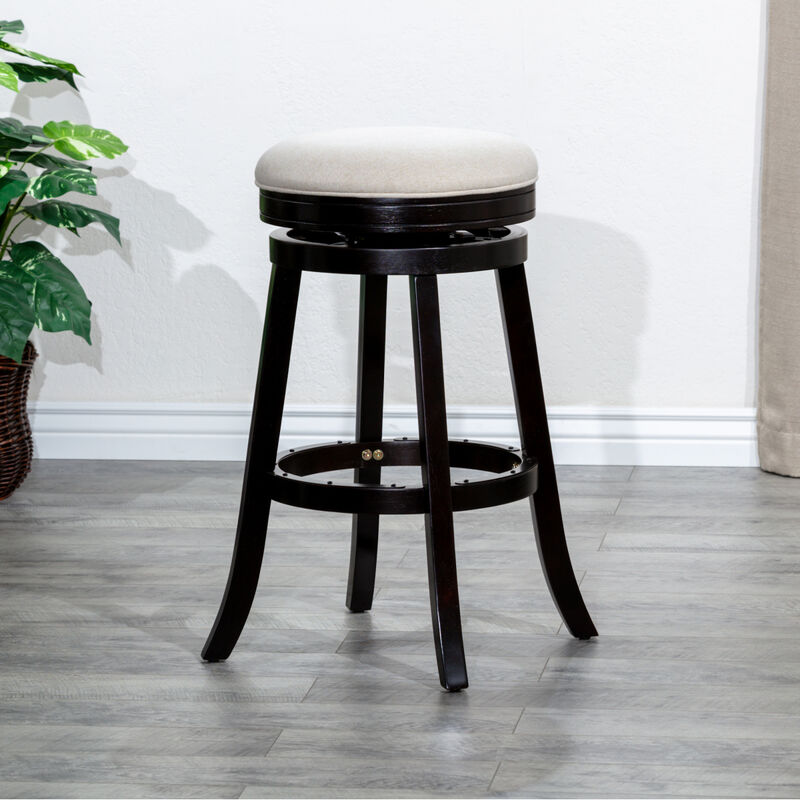 30" Barstool, Espresso Finish, Beige Fabric Seat