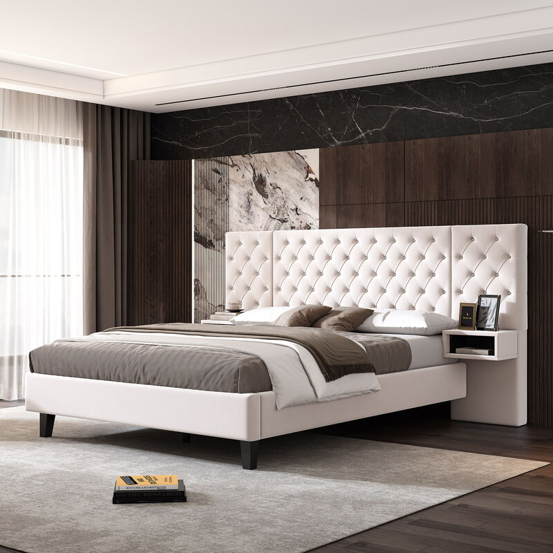 Merax Modern Velvet Upholstered Platform Bed with Headboard