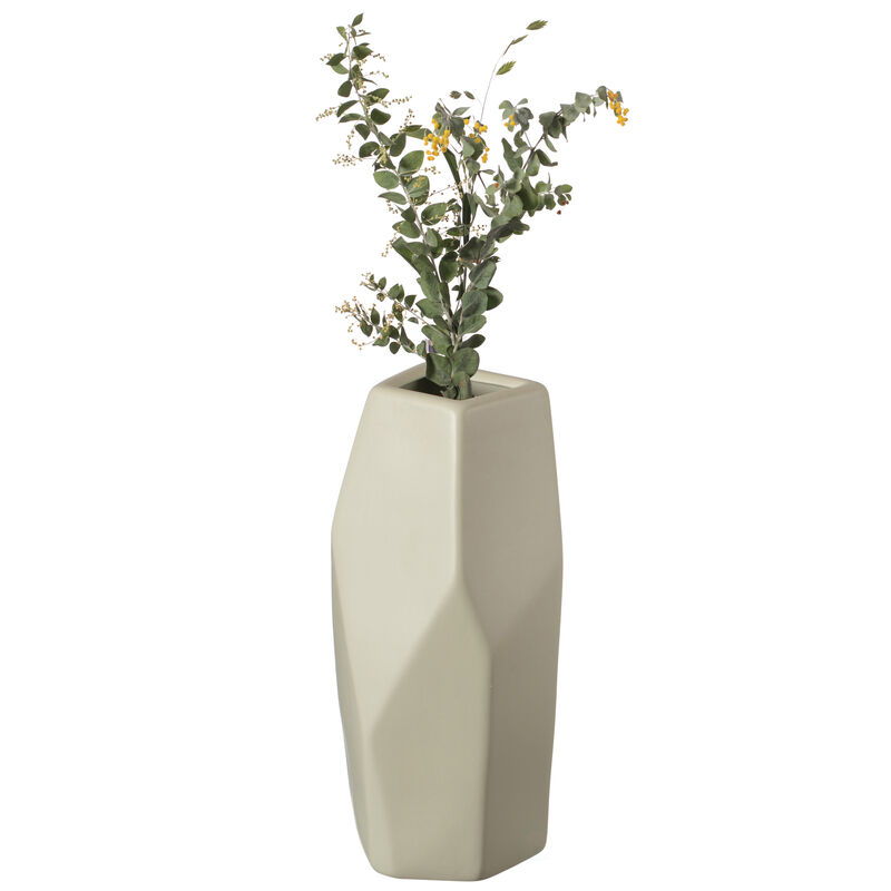 8" H Decorative Ceramic Multi Paned Vase, Modern Style Centerpiece Table Vase White, Medium