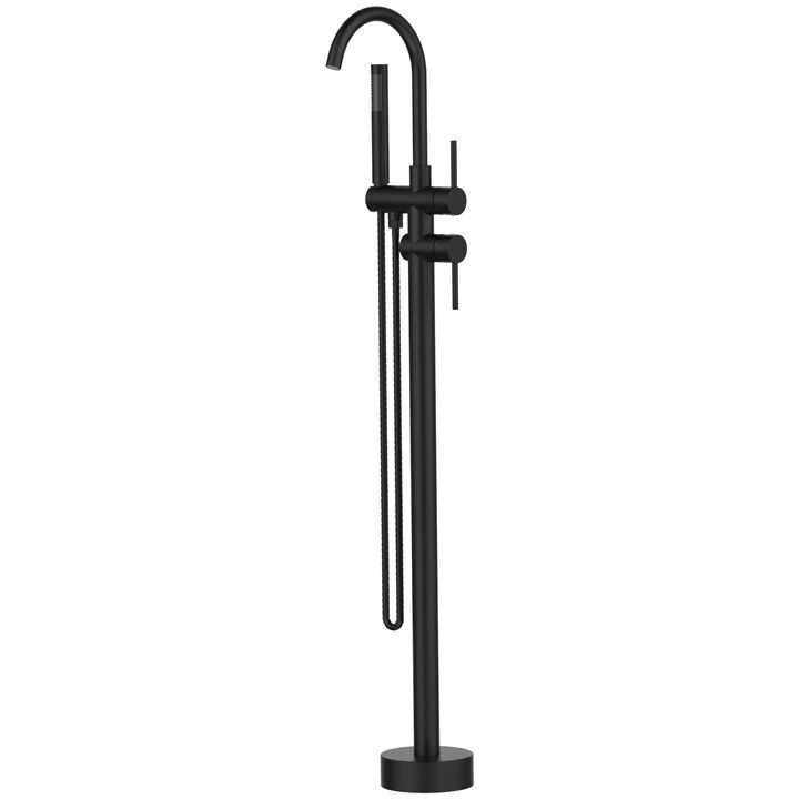Freestanding Bathtub Faucet, Floor Mount Tub Filler with Hand Shower & Swivel Spout