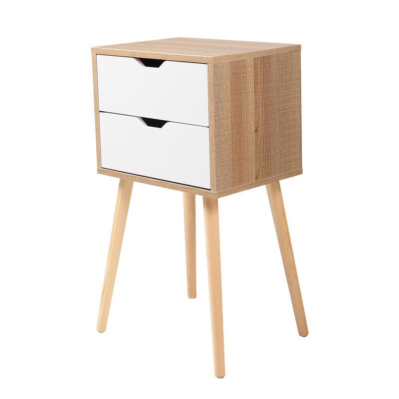 Streamdale Modern Nightstand Set (2) with Drawers and Splayed Legs, White