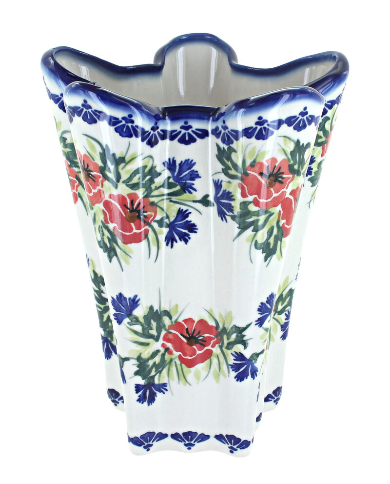 Blue Rose Polish Pottery Cherry Red Bouquet Large Vase