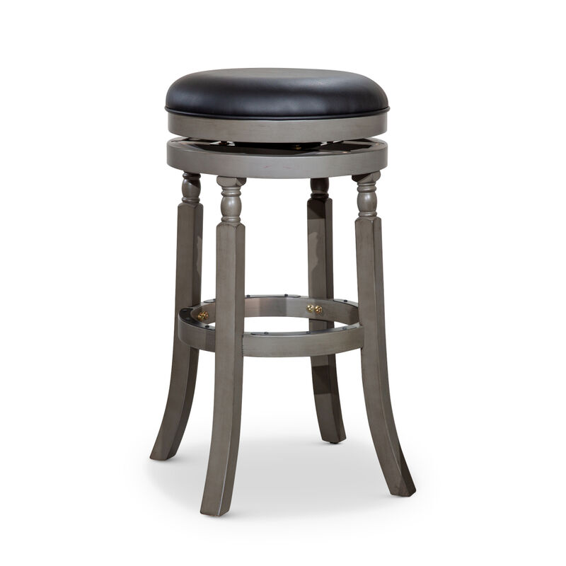 30" Barstool, Weathered Gray Finish, Black Leather Seat