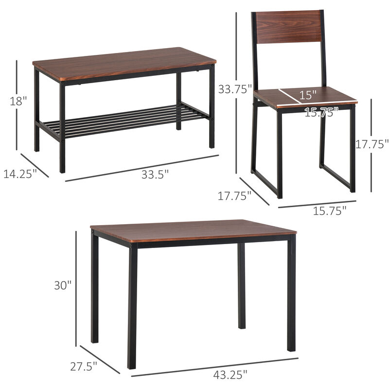 Wooden Kitchen Table and Chair Furniture with Storage Rack and Sitting Bench