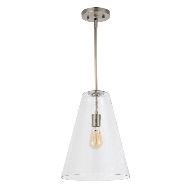 Arlo 1-Light Mid-Century Modern Iron/Seeded Glass LED Pendant
