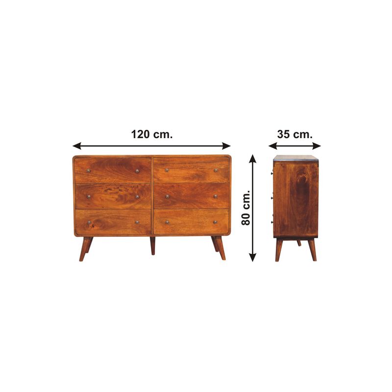 Large Curved Chestnut6 Drawer Solid Wood Chest