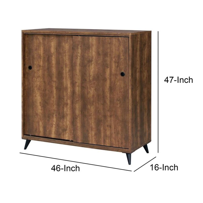 Wooden Shoe Cabinet with 2 Sliding Doors and Splayed Legs, Oak Brown-Benzara