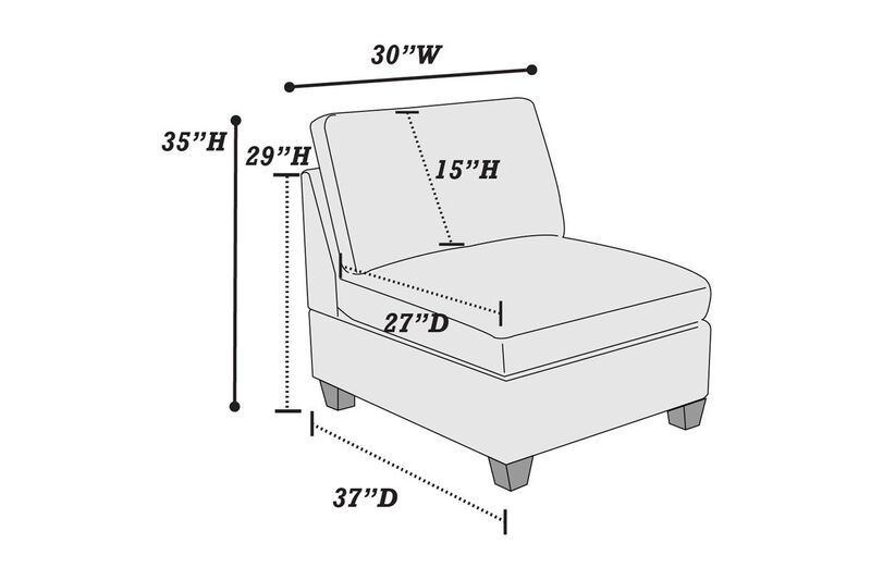 7 Piece Gray Chenille Modular Sectional: U-Sectional, Modern Couch, 2X Corner Wedge, 3X Armless Chairs, 2X Ottoman