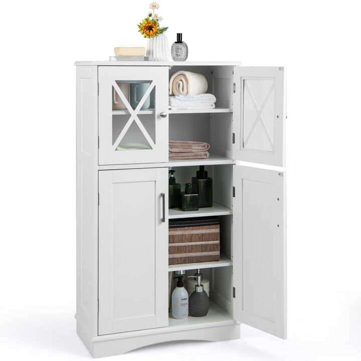 Costway Bathroom Storage Cabinet Linen Storage Cabinet with Doors and Adjustable Shelves White