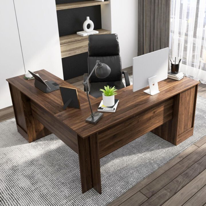 Hivvago L-Shaped Office Desk with Storage Drawers and Keyboard Tray