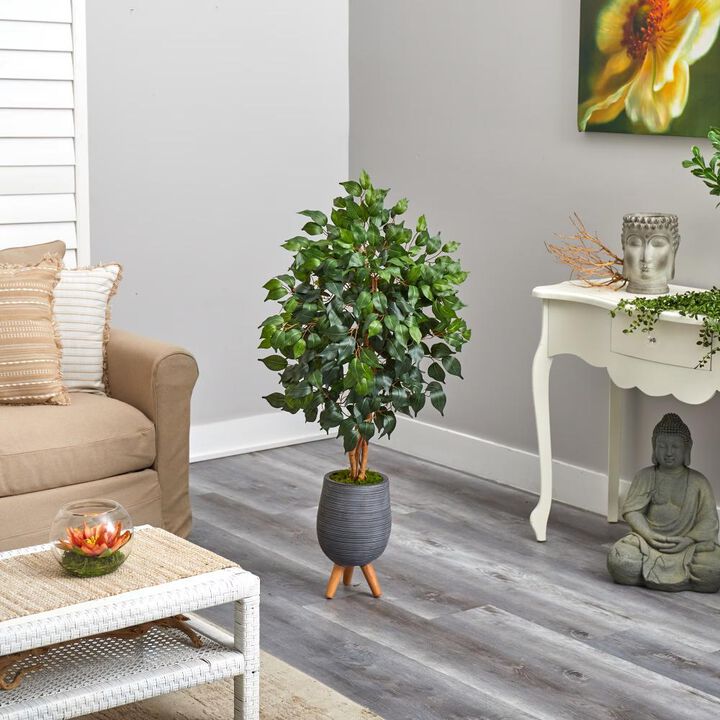 Hivvago 4 Feet Ficus Artificial Tree in Gray Planter with Stand