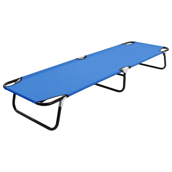 Zena Outdoor Foldable Sun Chaise Lounger 75inch, Steel, Blue Polyester - Benzara