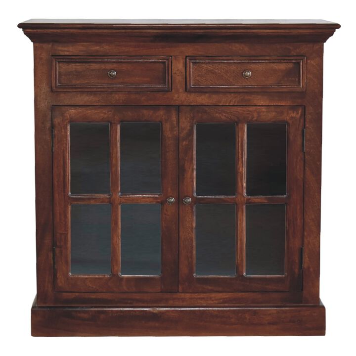 Solid Wood Cherry Cabinet with Glazed 2 Doors 2 Drawer