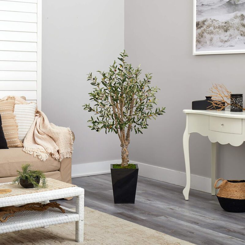 Hivvago 4.5 Feet Olive Artificial Tree in Black Metal Planter