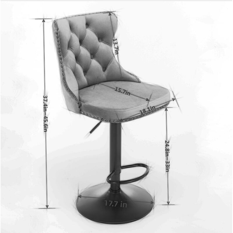 Modern Adjustable Velvet Bar Stools, Set of 2