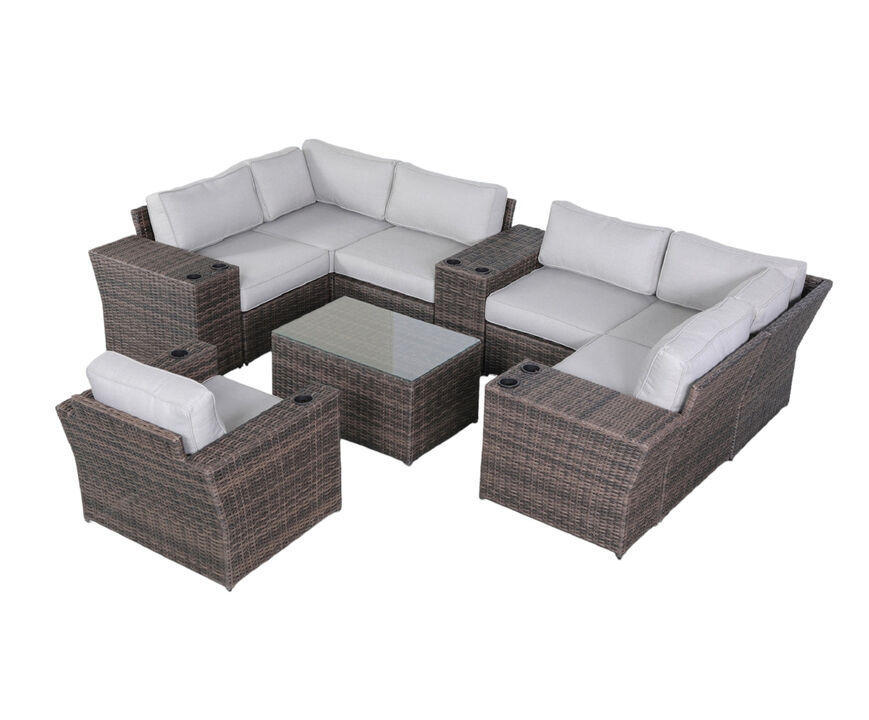 Living Source International Fully Assembled 11 Piece Rattan Sectional Seating Group with Cushions New