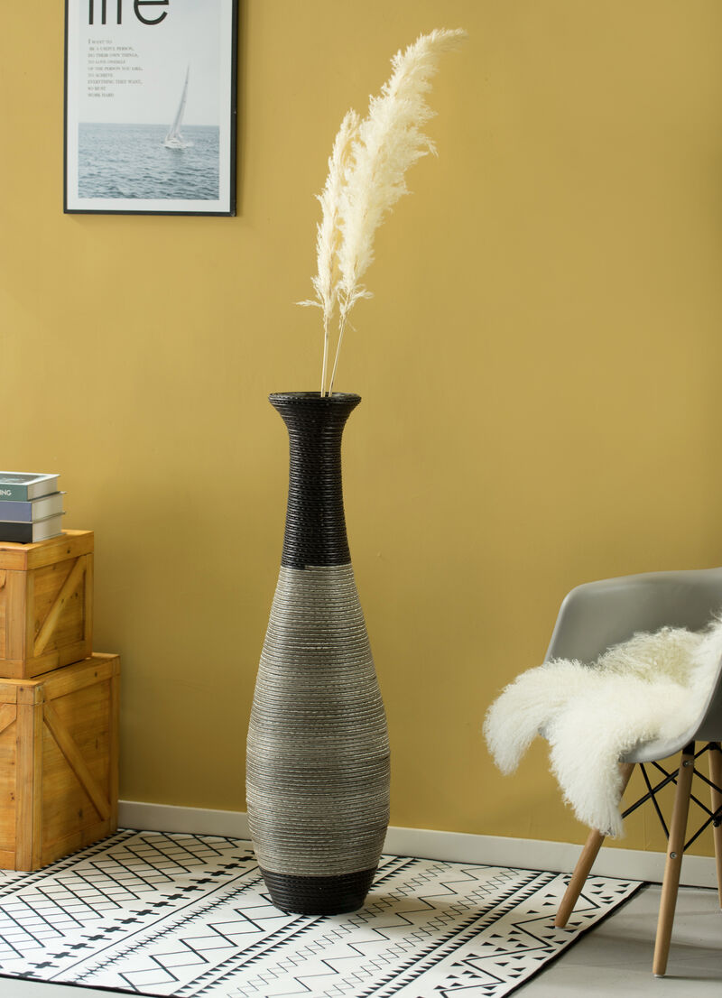 39-Inch Tall Standing Designer Floor Vase - Durable Artificial Rattan - Elegant Two-Tone Dark Brown Finish - Ideal Decor Accent for Living Room, Bedroom, Entryway - Stylish Home Decor Statement Piece