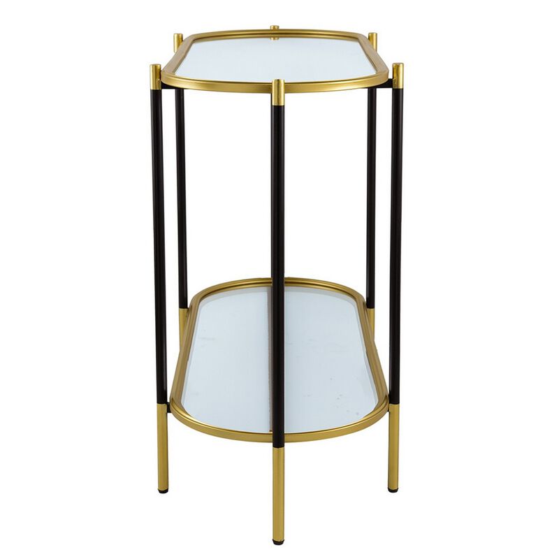 30 Inch Console Sideboard Table, Oblong, Mirrored Top, Black, Gold - Benzara
