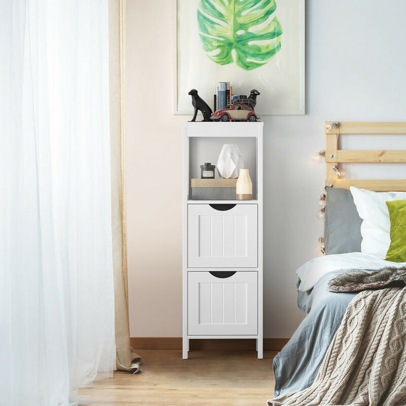 Costway Floor Cabinet Multifunction Bathroom Storage Organizer Rack w/2 Drawers