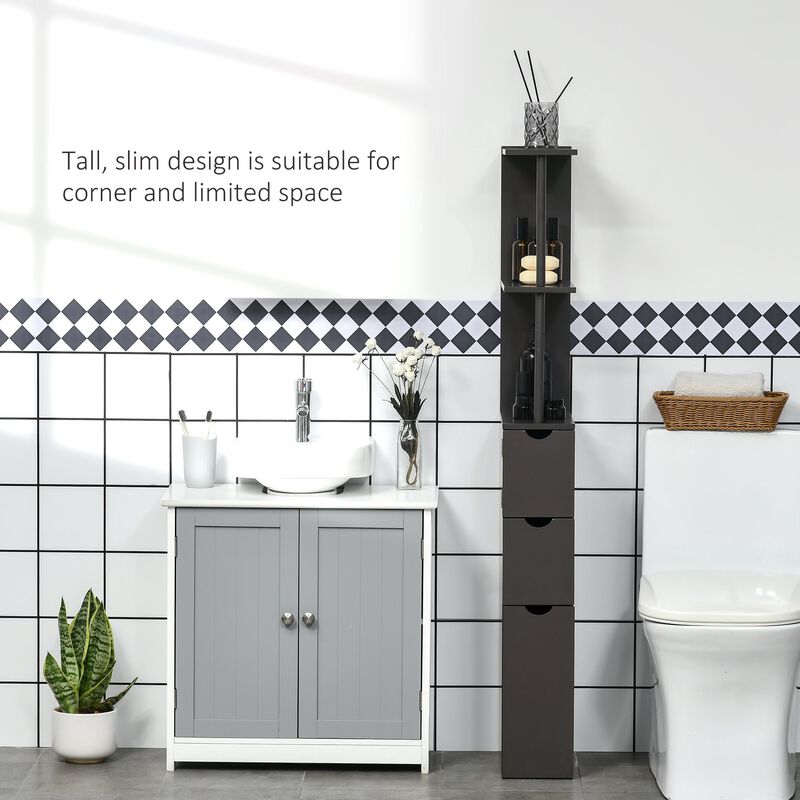 Brown Bathroom Storage: 2-Tier Freestanding Cabinet with Drawers