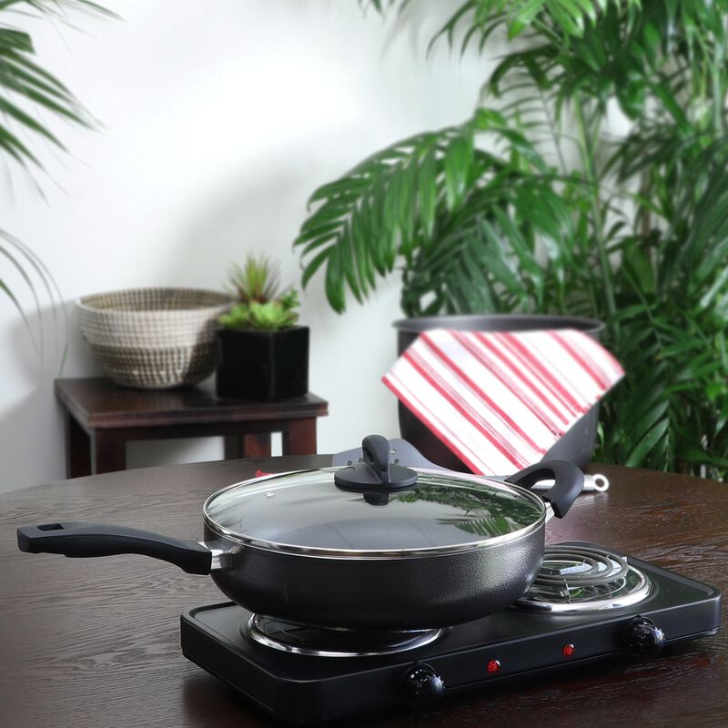 Oster Clairborne 12 Inch Aluminum Saute Pan with Lid in Charcoal Grey