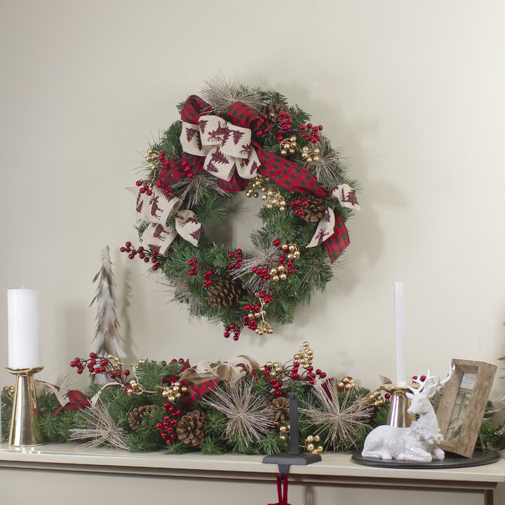 Bows and Berries Artificial Christmas Wreaths - 24-Inch  Unlit