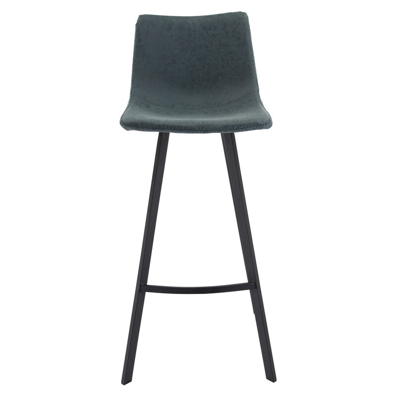 LeisureMod Elland Modern Upholstered Leather Bar Stool with Iron Legs & Footrest – Stylish and Durable Seating for Kitchen or Bar