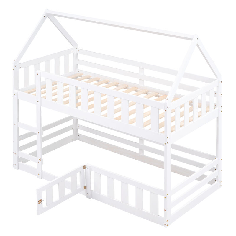 Merax House Bunk Bed with Fence and Door