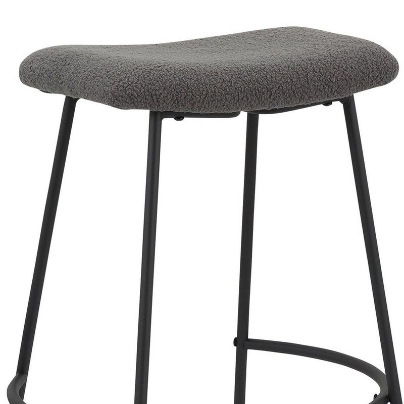 Ast 26 Inch Set of 2 Counter Height Stools, Saddle Seat,  Black Metal, Gray - Benzara