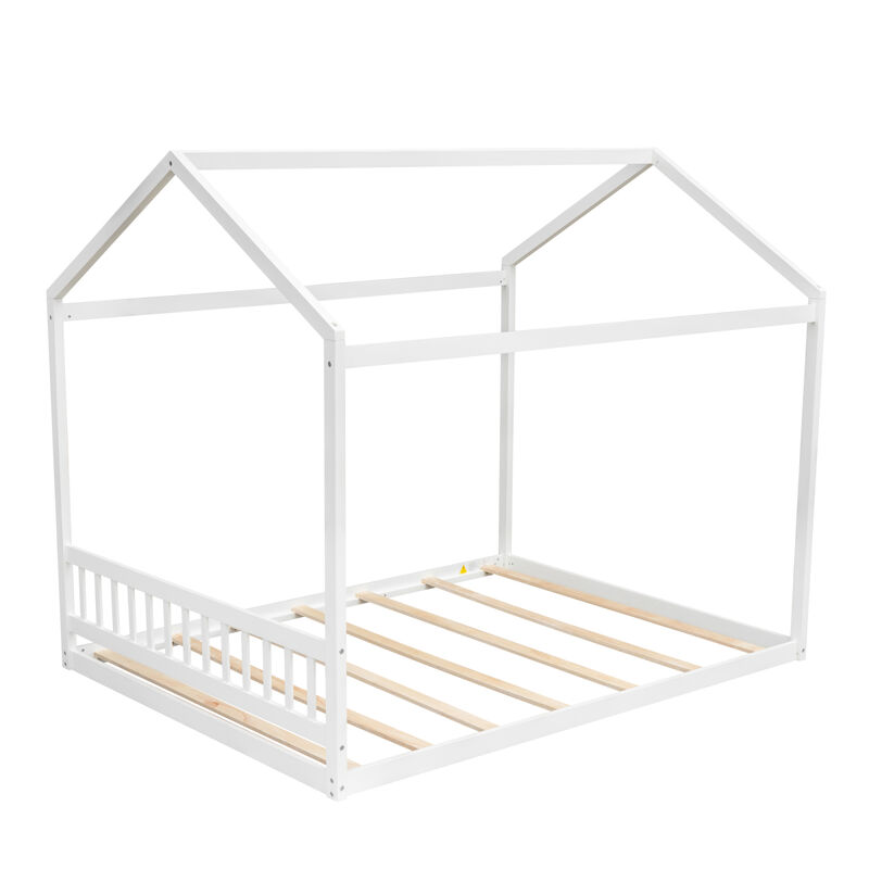 Queen Size Wooden House Bed With Headboard