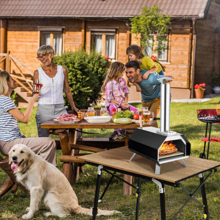 Hivvago Outdoor Pizza Oven with Pizza Stone and Foldable Legs for Camping-Black