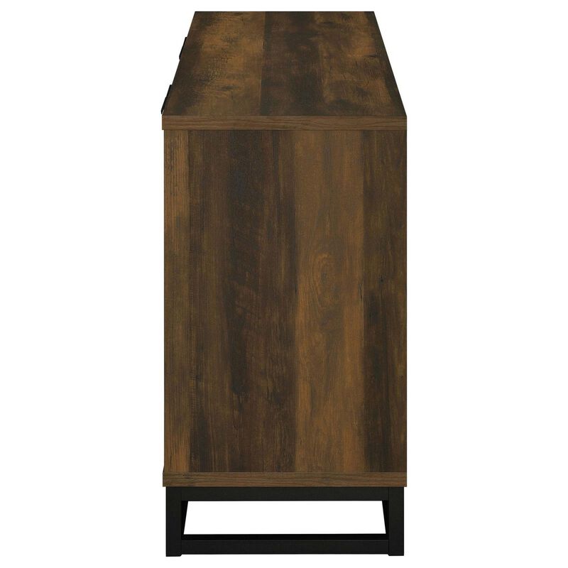 47 Inch Sideboard Cabinet Console, 4 Door, Carved Panels, Black and Brown - Benzara