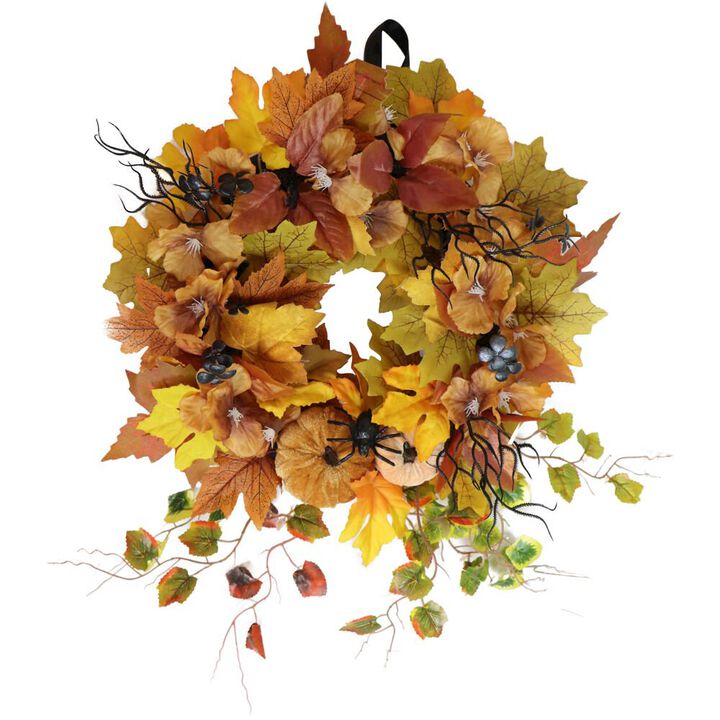 Haunted Hill Farm Festive Fall Leaves w/pmpkn Wreath