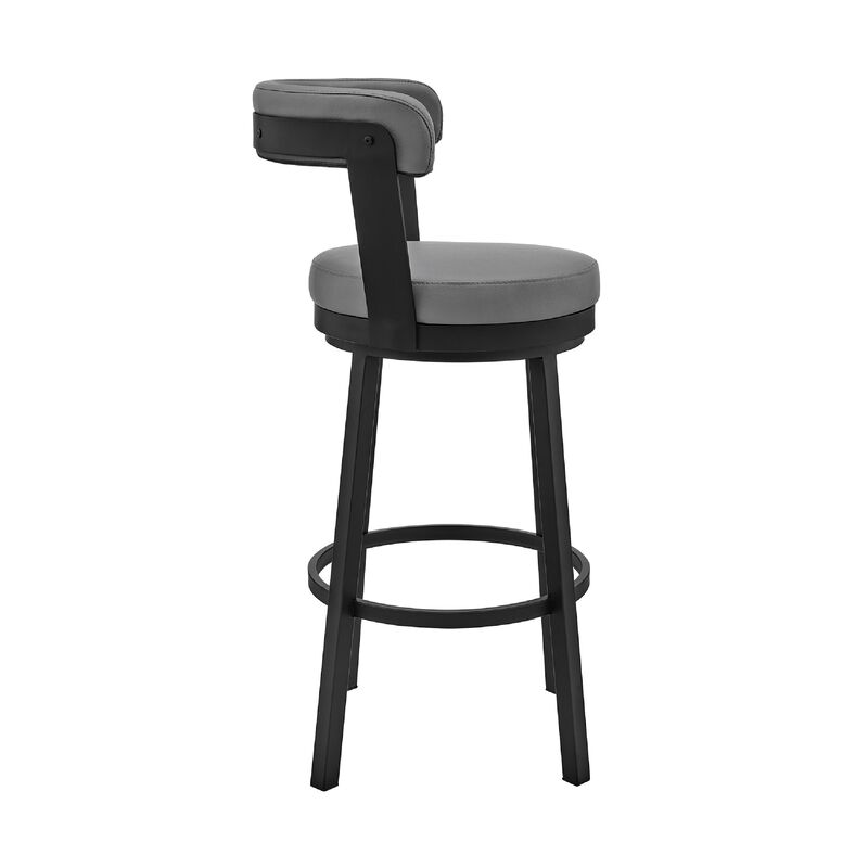 Swivel Counter Barstool with Curved Open Back and Metal Legs, Light Gray-Benzara