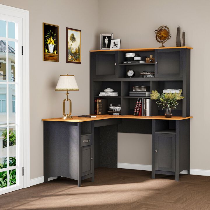 Black L-Shaped Desk: Corner Computer Table with Ample Storage