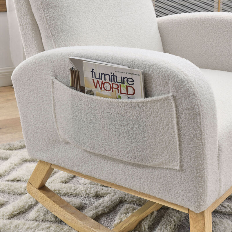 27.6" W Modern Accent High Backrest Living Room Lounge Arm Rocking Chair, Two Side Pocket
