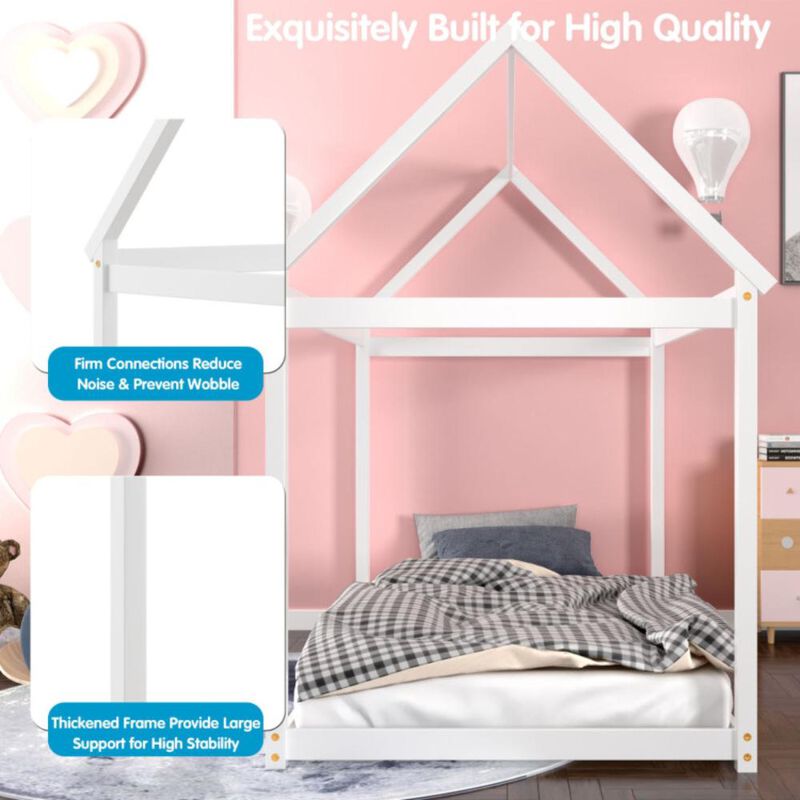 Hivvago Twin Size Kids House Bed Wood Frame with Roof