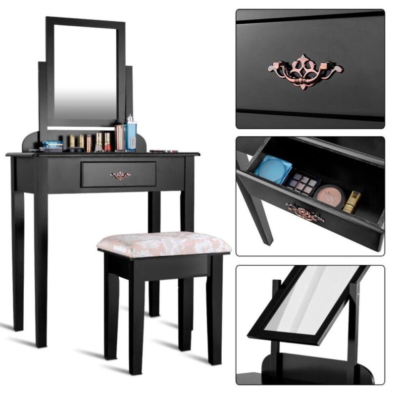 Hivvago Vanity Dressing Table Stool Set with Large Makeup Mirror