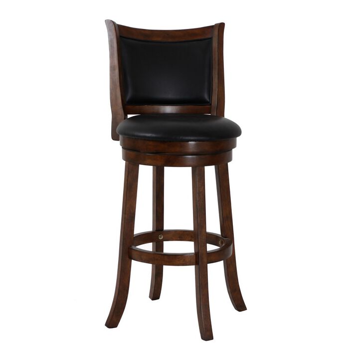 Curved Swivel Barstool with Leatherette Padded Seating, Brown and Black-Benzara
