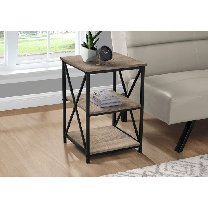 Monarch Specialties I 3597 Accent Table, Side, End, Nightstand, Lamp, Living Room, Bedroom, Metal, Laminate, Brown, Black, Contemporary, Modern