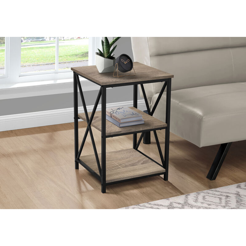 Monarch Specialties I 3597 Accent Table, Side, End, Nightstand, Lamp, Living Room, Bedroom, Metal, Laminate, Brown, Black, Contemporary, Modern