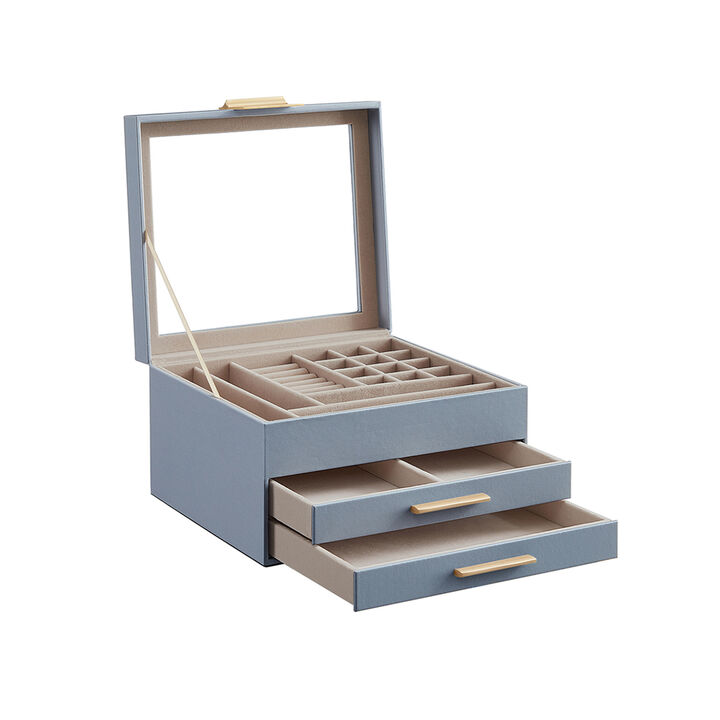 3-Layer Jewelry Box with Glass Lid and 2 Drawers - Perfect Gift for Loved Ones