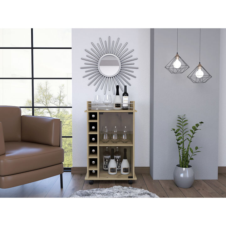 Savannah 6-Bottle 3-Shelf Bar Cart Light Oak