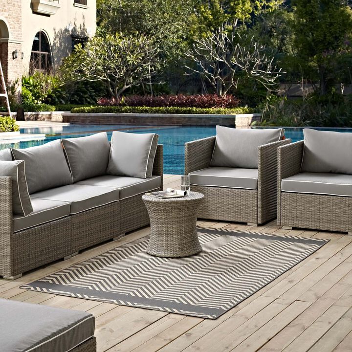 Optica Chevron With End Borders 5x8 Indoor and Outdoor Area Rug - Gray and Beige