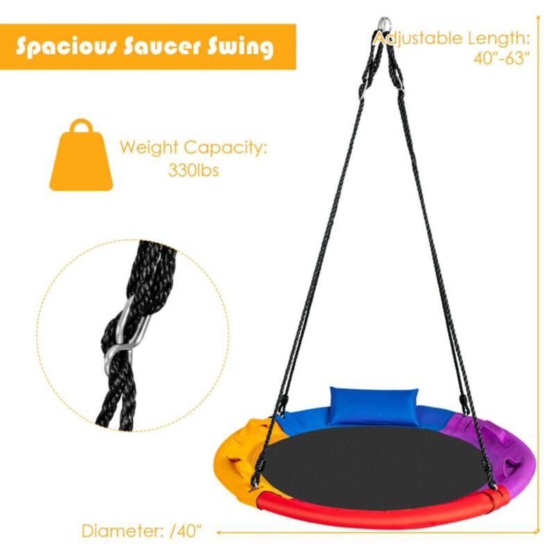 Hivvago 40 inch Saucer Tree Outdoor Round Platform Swing with Pillow and Handle