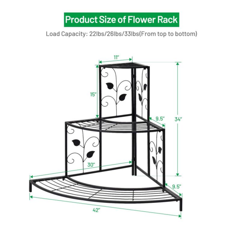 Hivvago 3 Tier Floral Corner Metal Plant Pot Rack