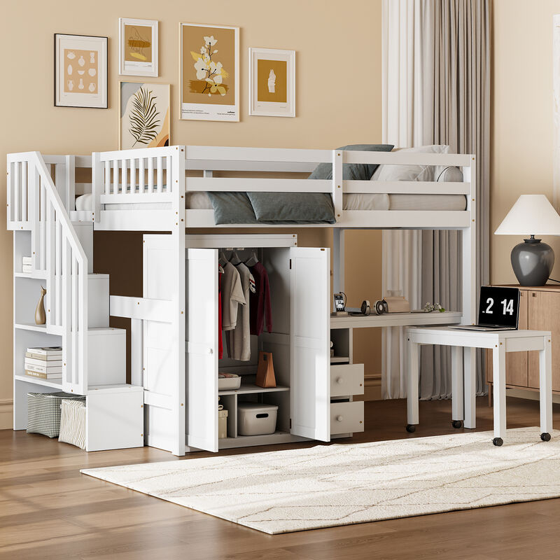 Merax Loft Bed with Desk and Wardrobe