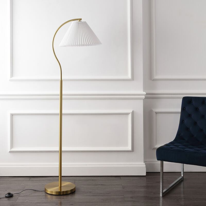 Devon Modern Glam Metal Arc LED Floor Lamp with Pleated Shade